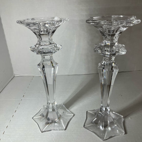Pair of Tall Crystal Clear Candle Holders 10” - Picture 1 of 8